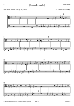 G. Zarlino, Bicinia sopra i 12 modi - Score sample